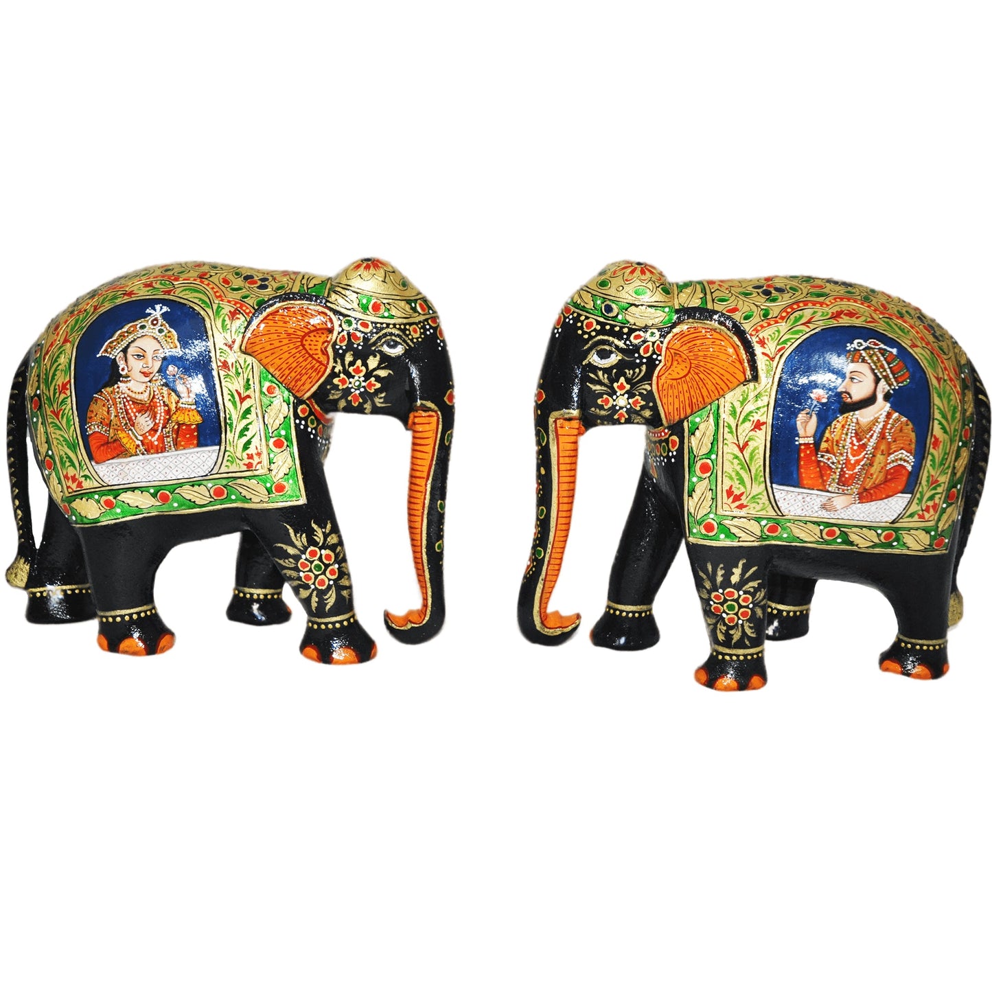 Wooden Mughal Art Elephant Home Decor Height 8 Inch