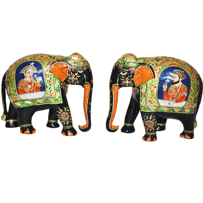 Wooden Mughal Art Elephant Home Decor Height 8 Inch