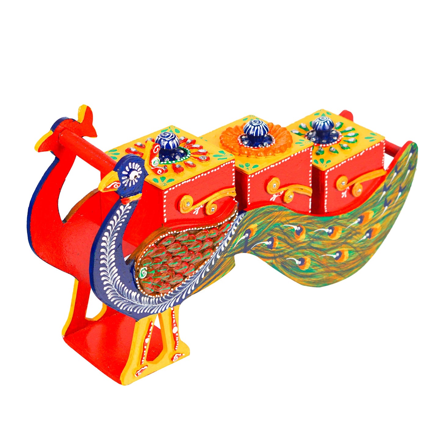 Hand Painted Peocock Design Dry Fruit Box - Multicolour