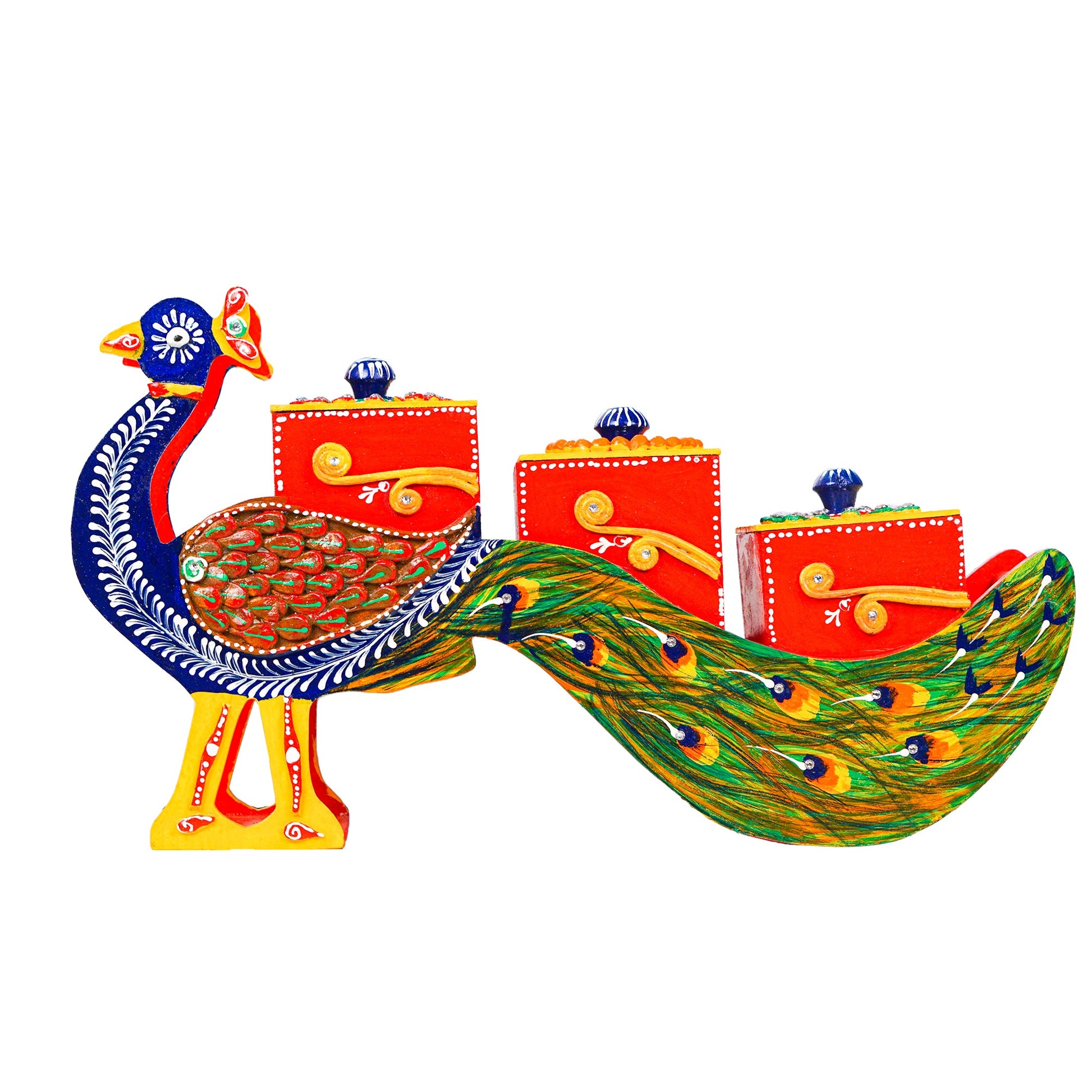 Hand Painted Peocock Design Dry Fruit Box - Multicolour