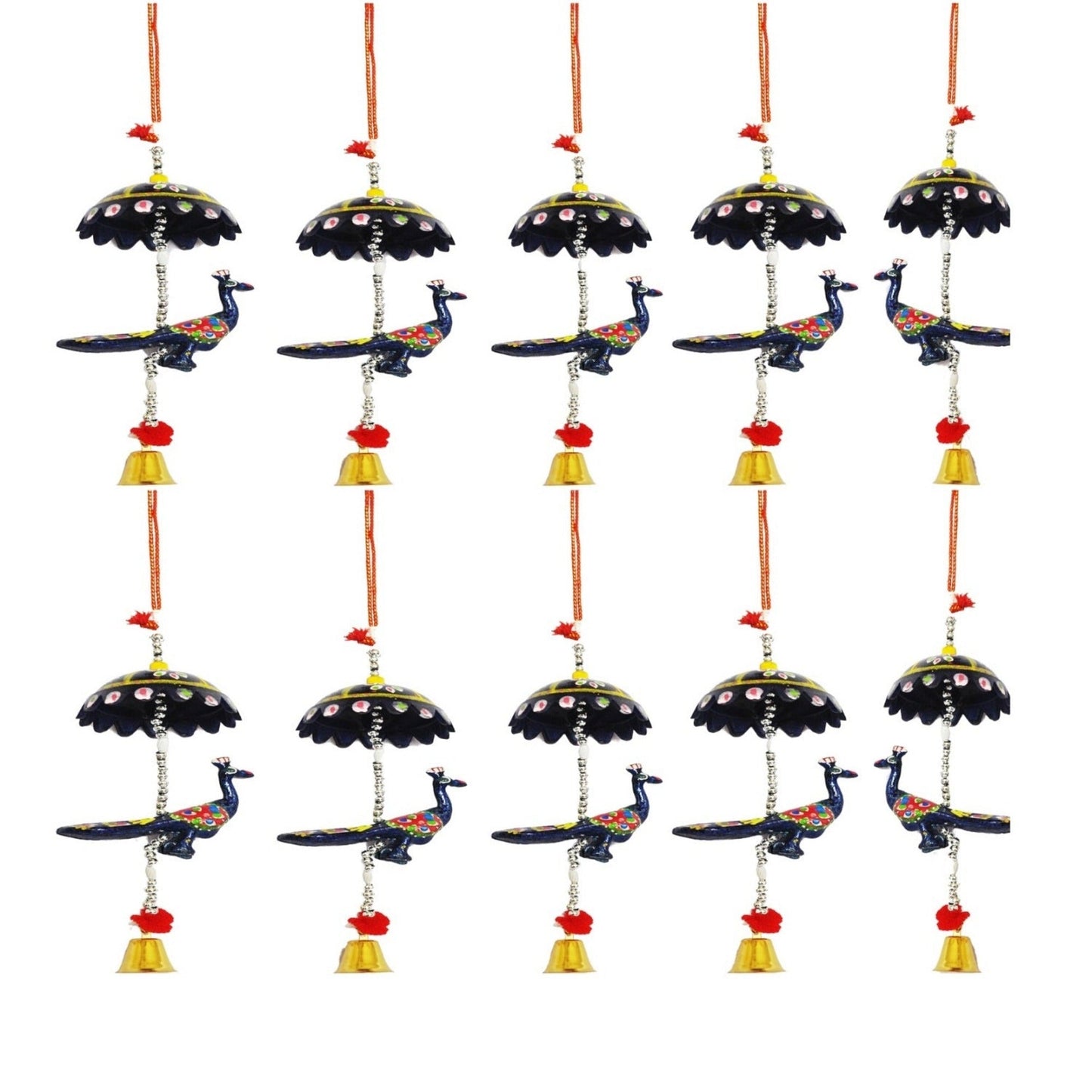 Peocock Hanging Jhoomer Dream Catcher Set of 10 pcs - Multicolour