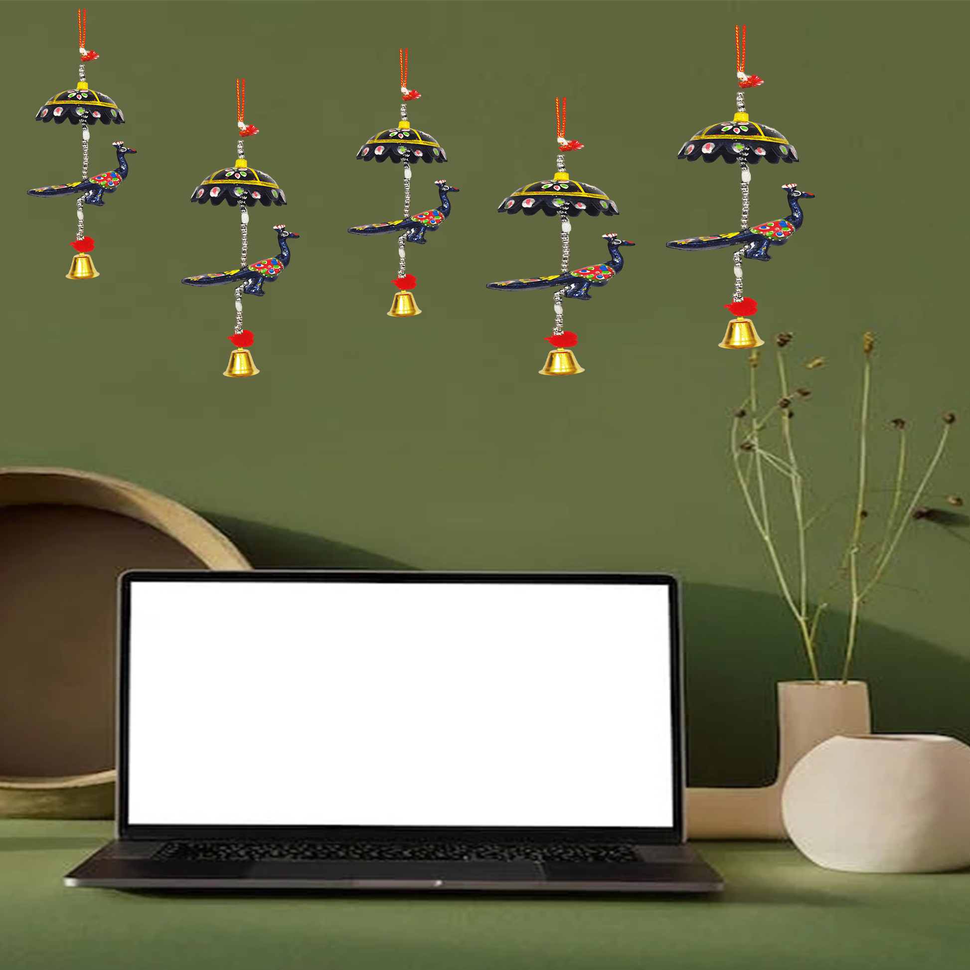 Peocock Hanging Jhoomer Dream Catcher Set of 10 pcs - Multicolour