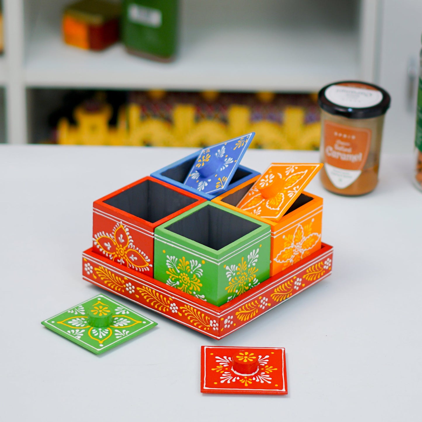 Revolving Dryfruit Art Decorative Serving Tray - Multicolour