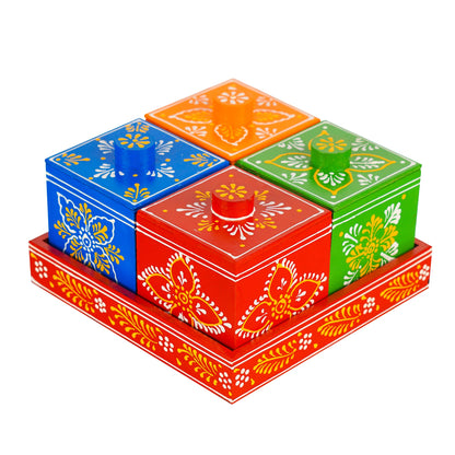 Revolving Dryfruit Art Decorative Serving Tray - Multicolour