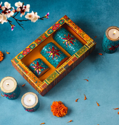 Wooden Tea Light Candle Holder Set of 3 - Green