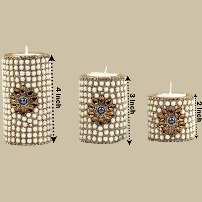 Wooden Tea Light Candle Holder Set of 3 - White