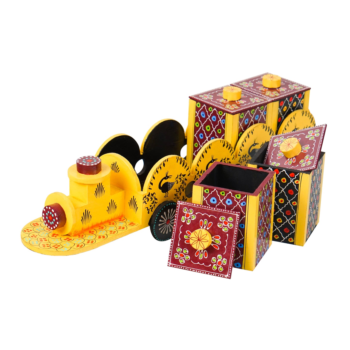 Wooden Train Shape Dry Fruit Holder 4 Box