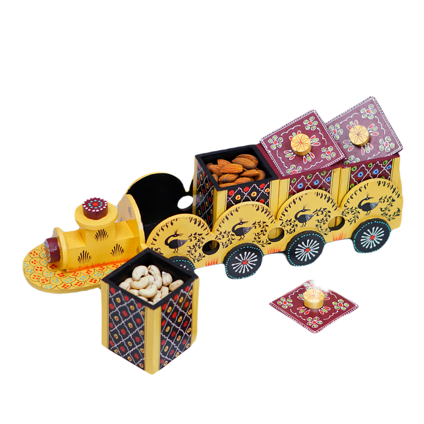 Wooden Train Shape Dry Fruit Holder 4 Box