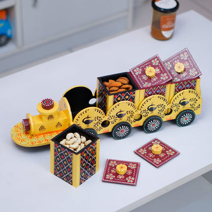 Wooden Train Shape Dry Fruit Holder 4 Box
