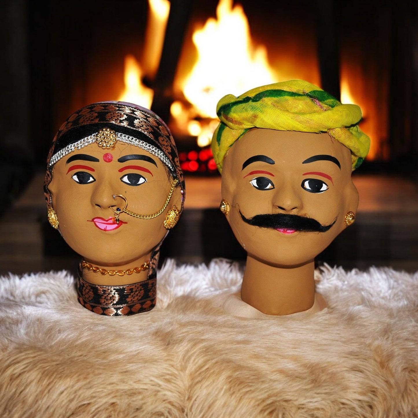 Rajasthani Kaka Kaki Face Kathputli Dhola Maru Set 4 Inch