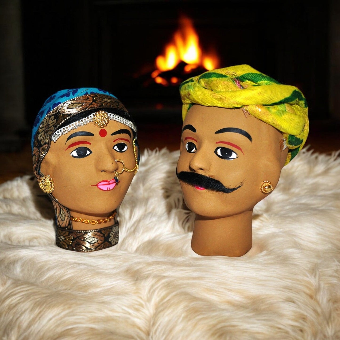 Rajasthani Kaka Kaki Face Kathputli Dhola Maru Set 4 Inch