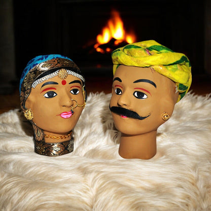 Rajasthani Kaka Kaki Face Kathputli Dhola Maru Set 4 Inch