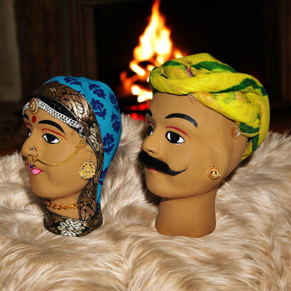 Rajasthani Kaka Kaki Face Kathputli Dhola Maru Set 4 Inch