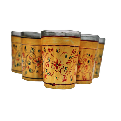 Decorative Hand Painted Flower Tea Glass Set - Yellow