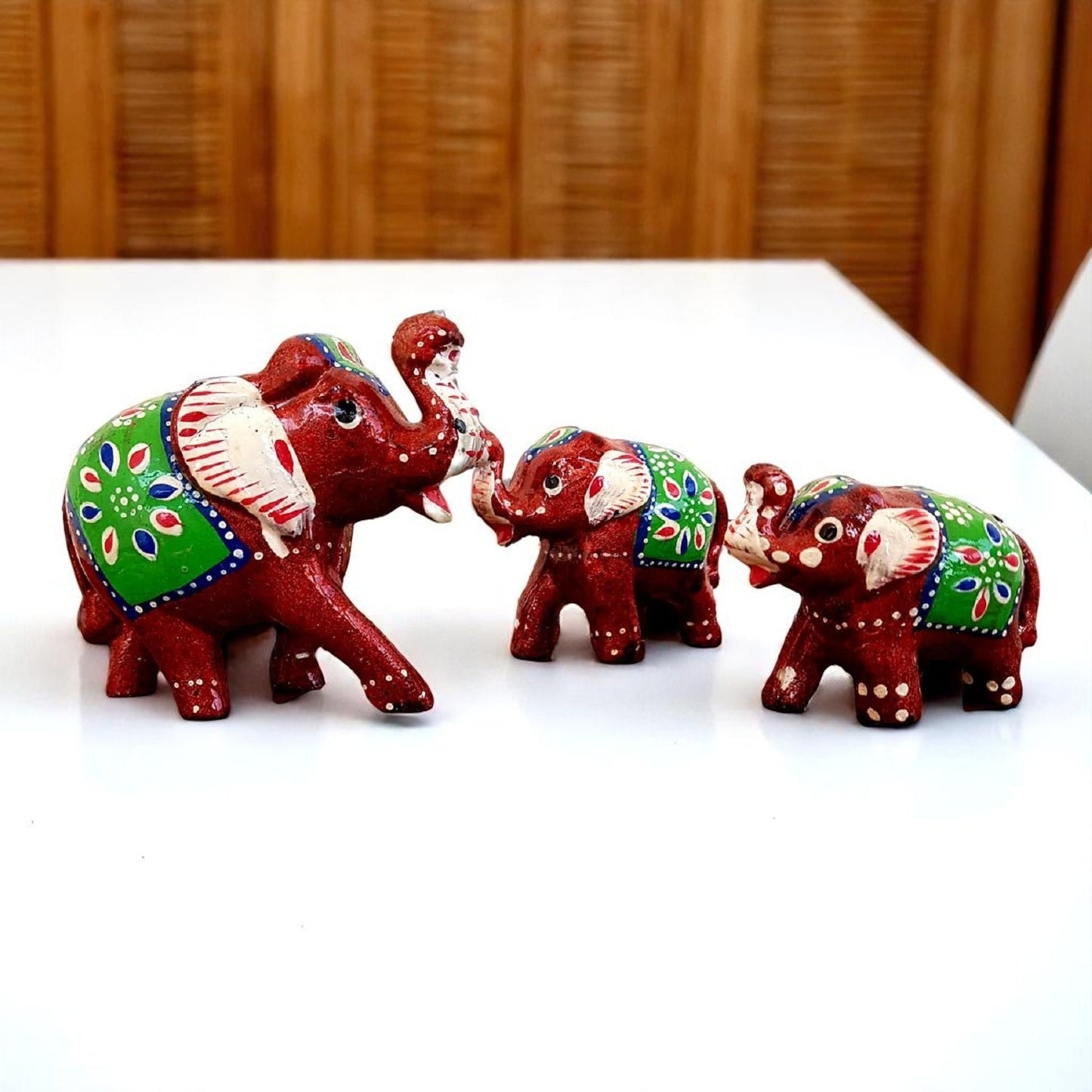 Elephant Fiber Showpiece Set Of 3 Pcs