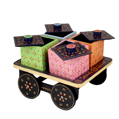 Wooden Dry Fruit Cart Shape With 4 Box