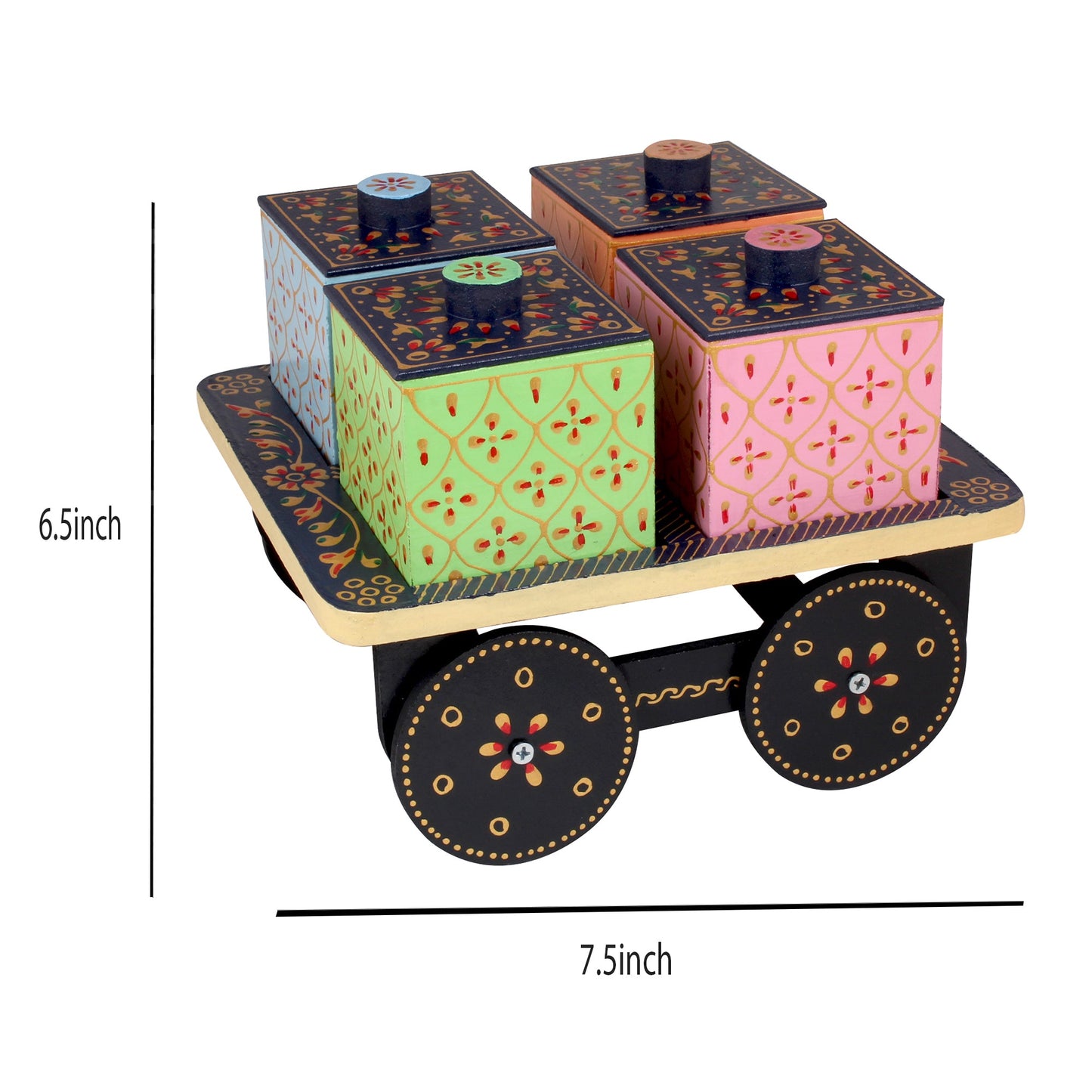 Wooden Dry Fruit Cart Shape With 4 Box