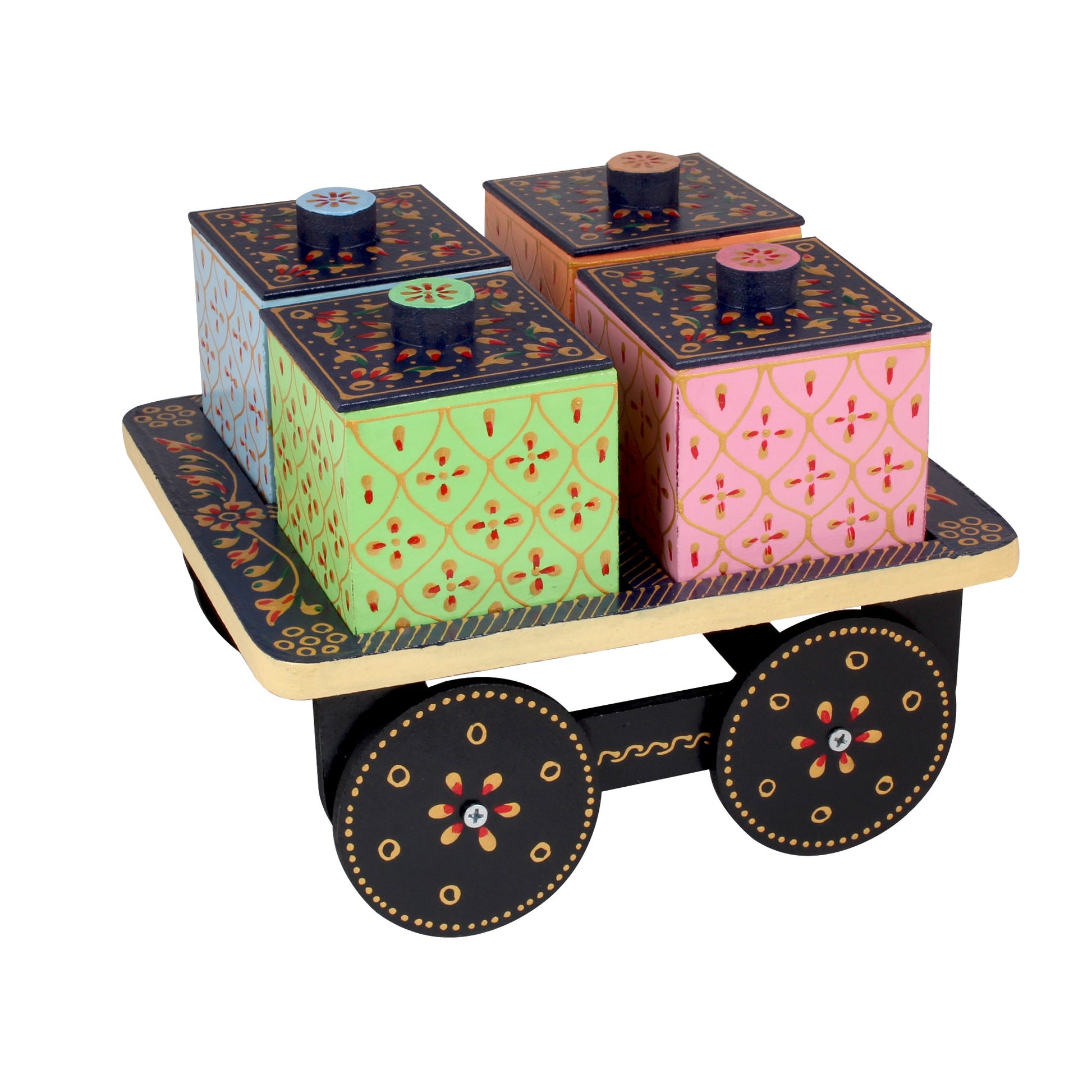 Wooden Dry Fruit Cart Shape With 4 Box