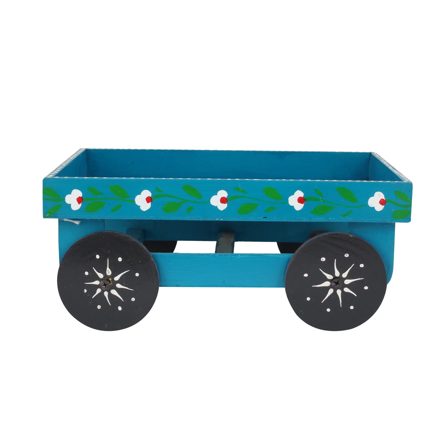 Wooden Handpained Tea Thela Serving Table Trolley-Blue