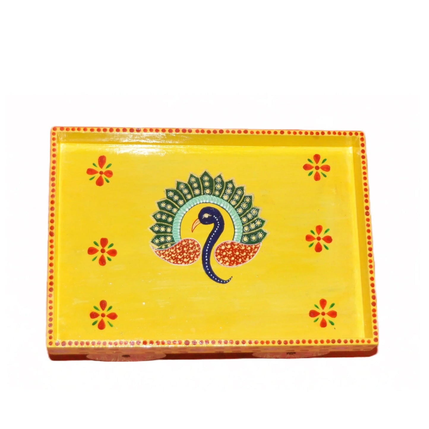 Wooden Handpained Tea Thela Serving Table Trolley-Yellow