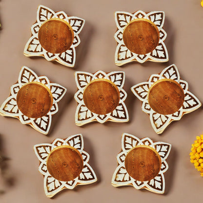 Wooden Small hand Block Diya  square set of 7 pc