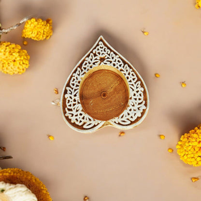 Wooden Small Heart Block Diya Shape - set of 4 pc