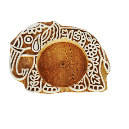 Wooden Small Elephant Block Diya Shape pair