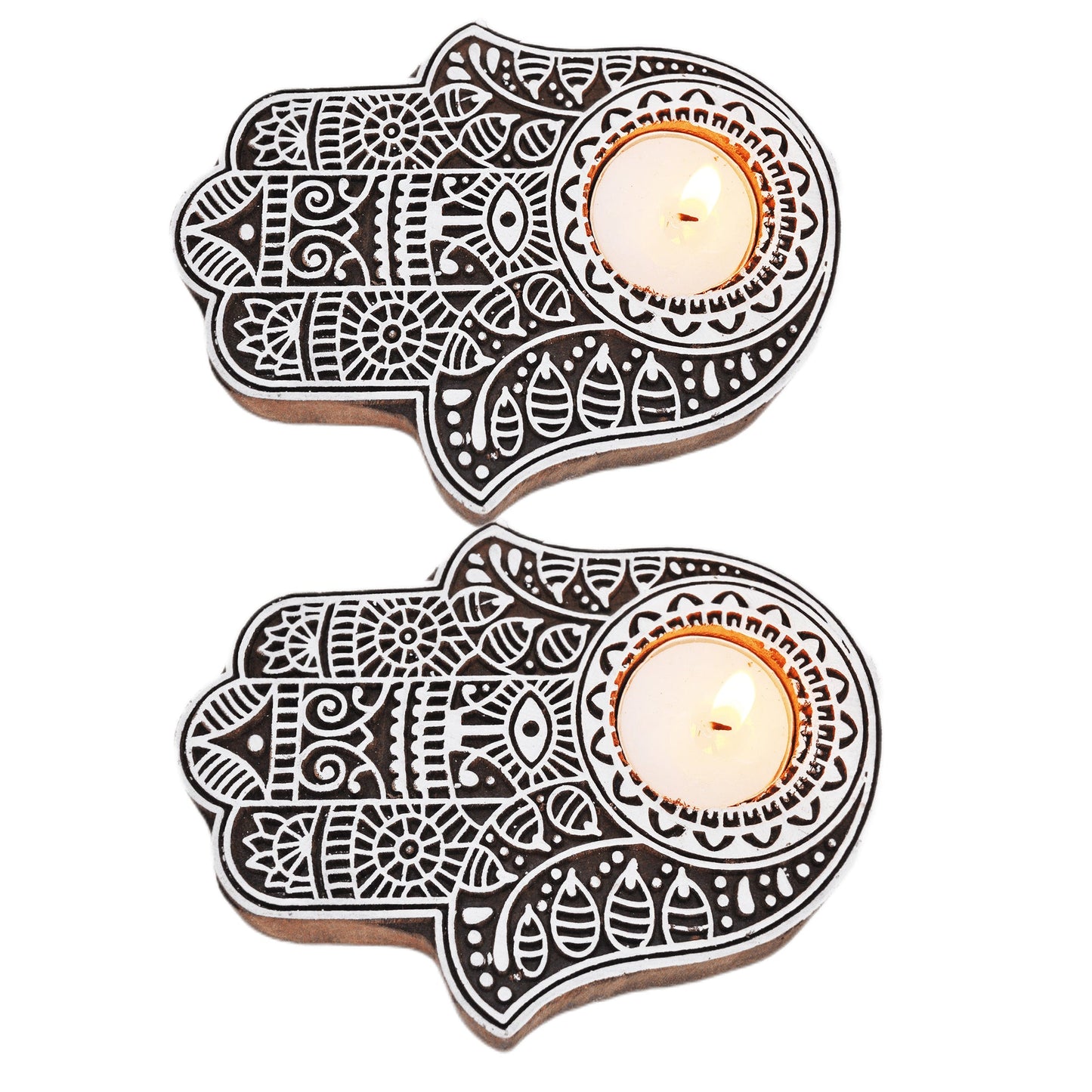 Wooden Hand block Hand Shape Diya pair