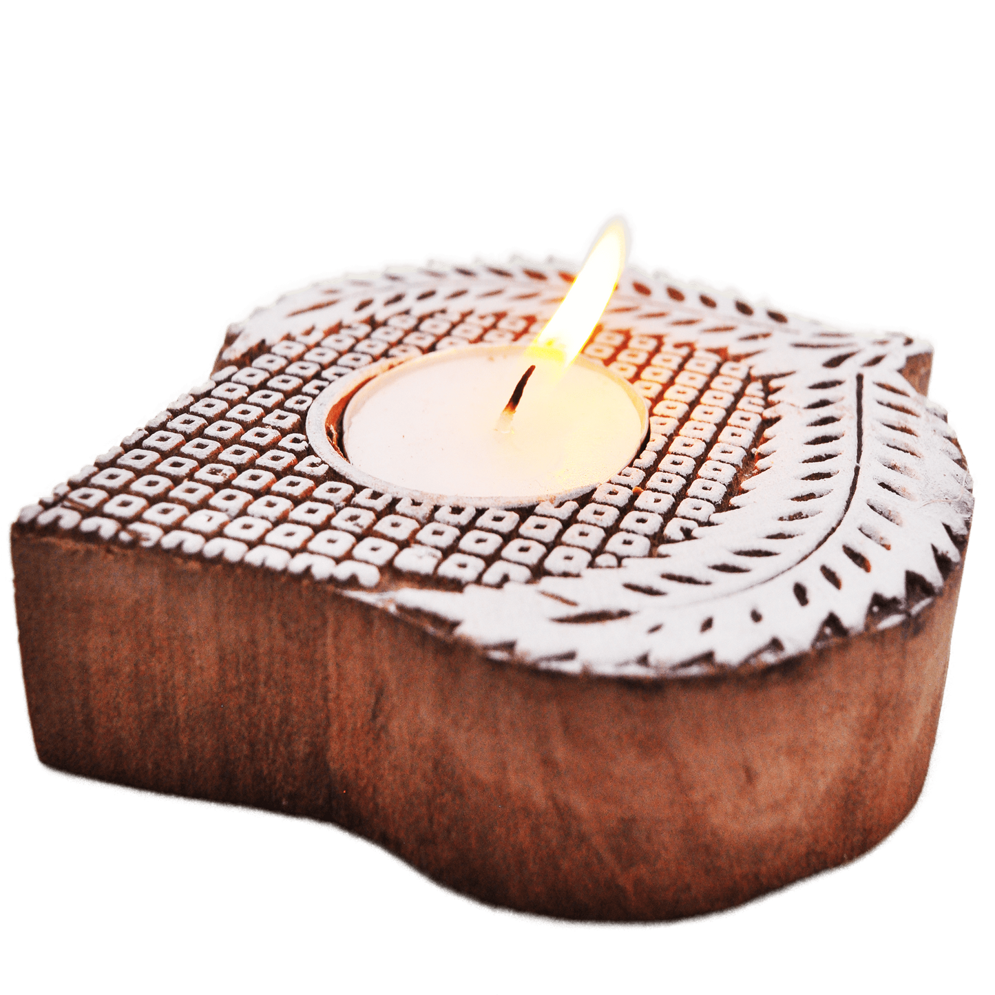Wooden Hand block Leaf Shaped Diya pair