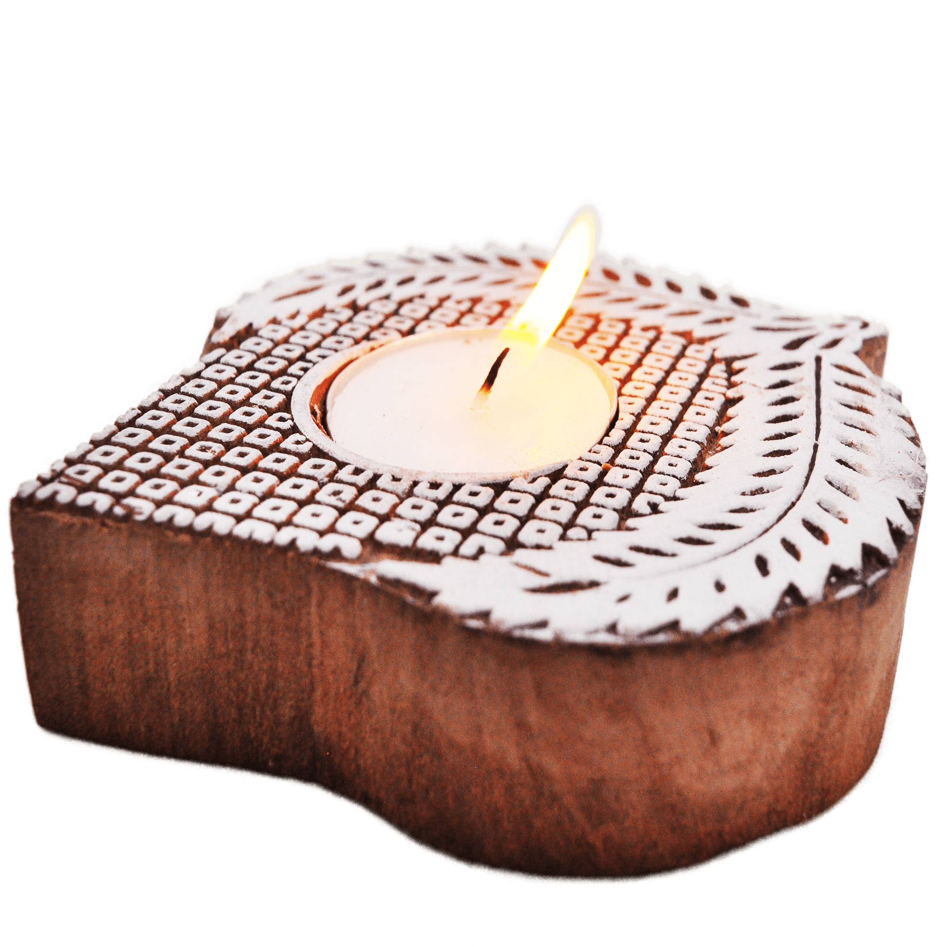Wooden Hand block Leaf Shaped Diya pair