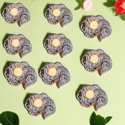 Wooden Hand block Fish Shape Diya pair