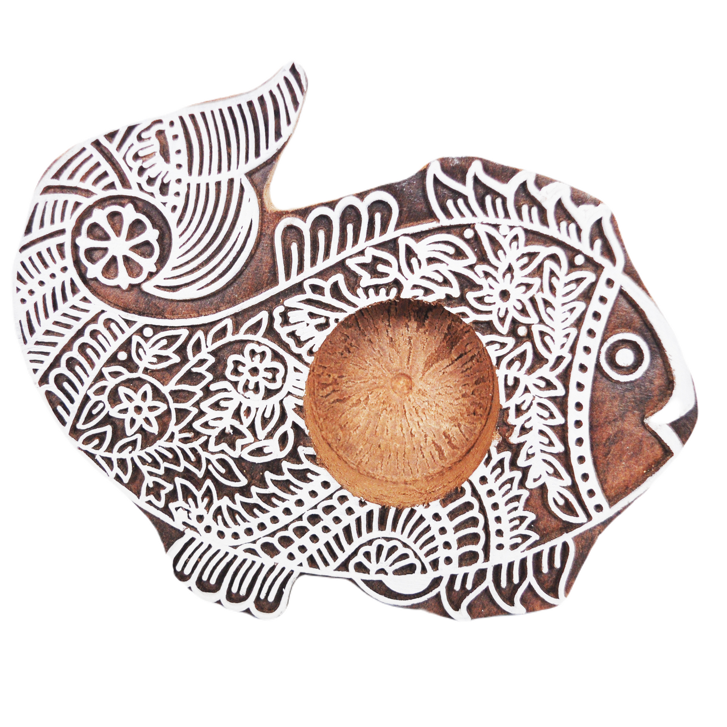 Wooden Hand block Fish Shape Diya pair
