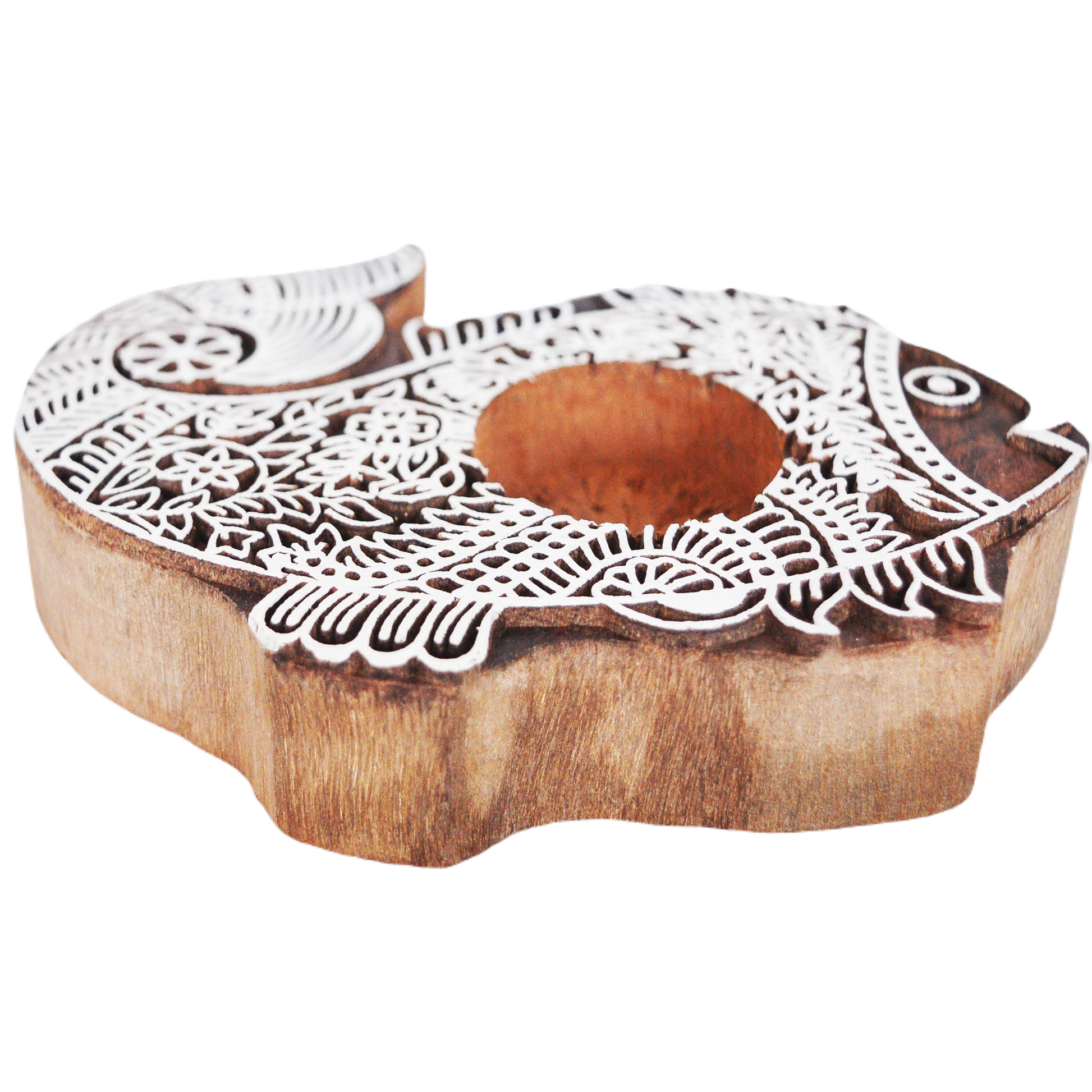 Wooden Hand block Fish Shape Diya pair