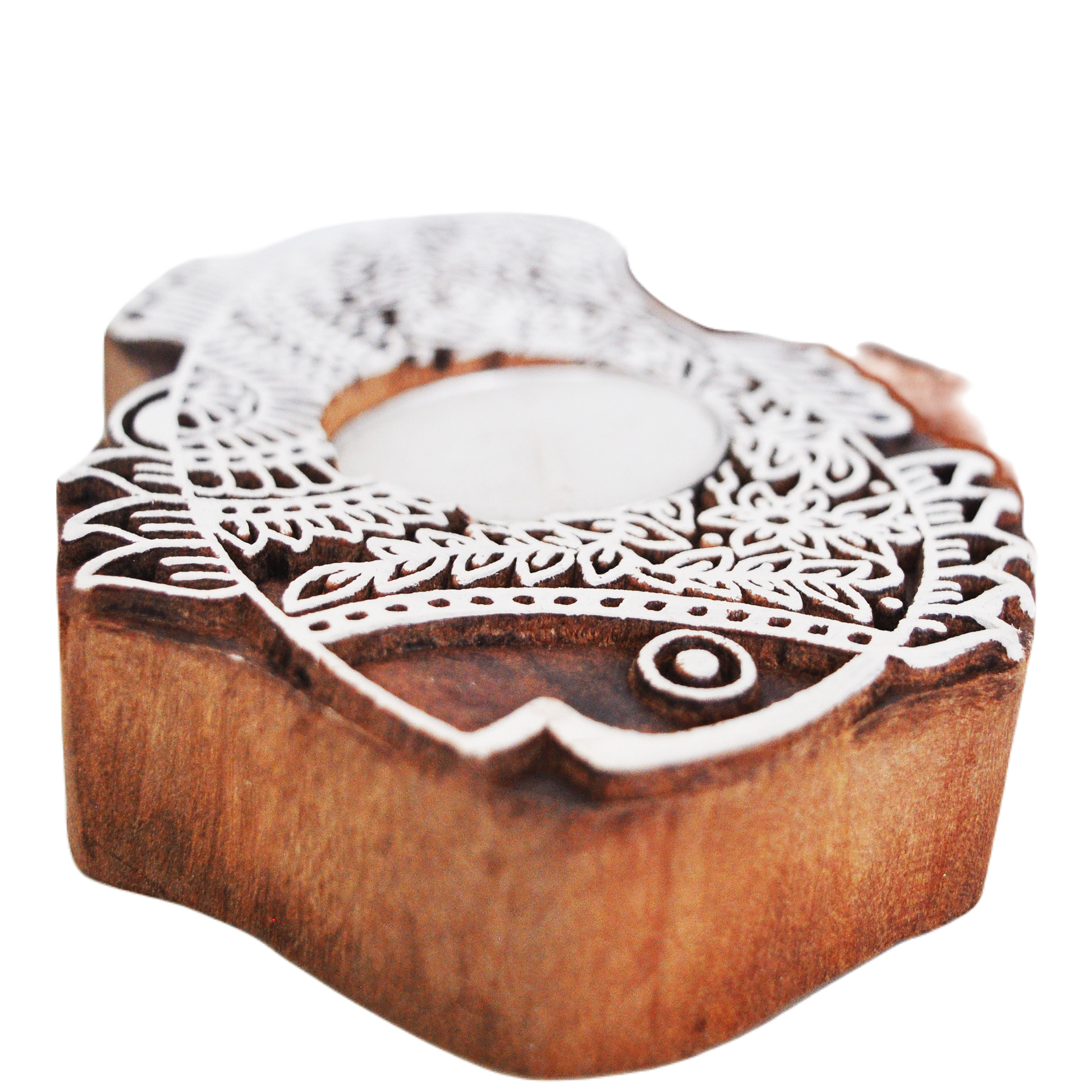 Wooden Hand block Fish Shape Diya pair