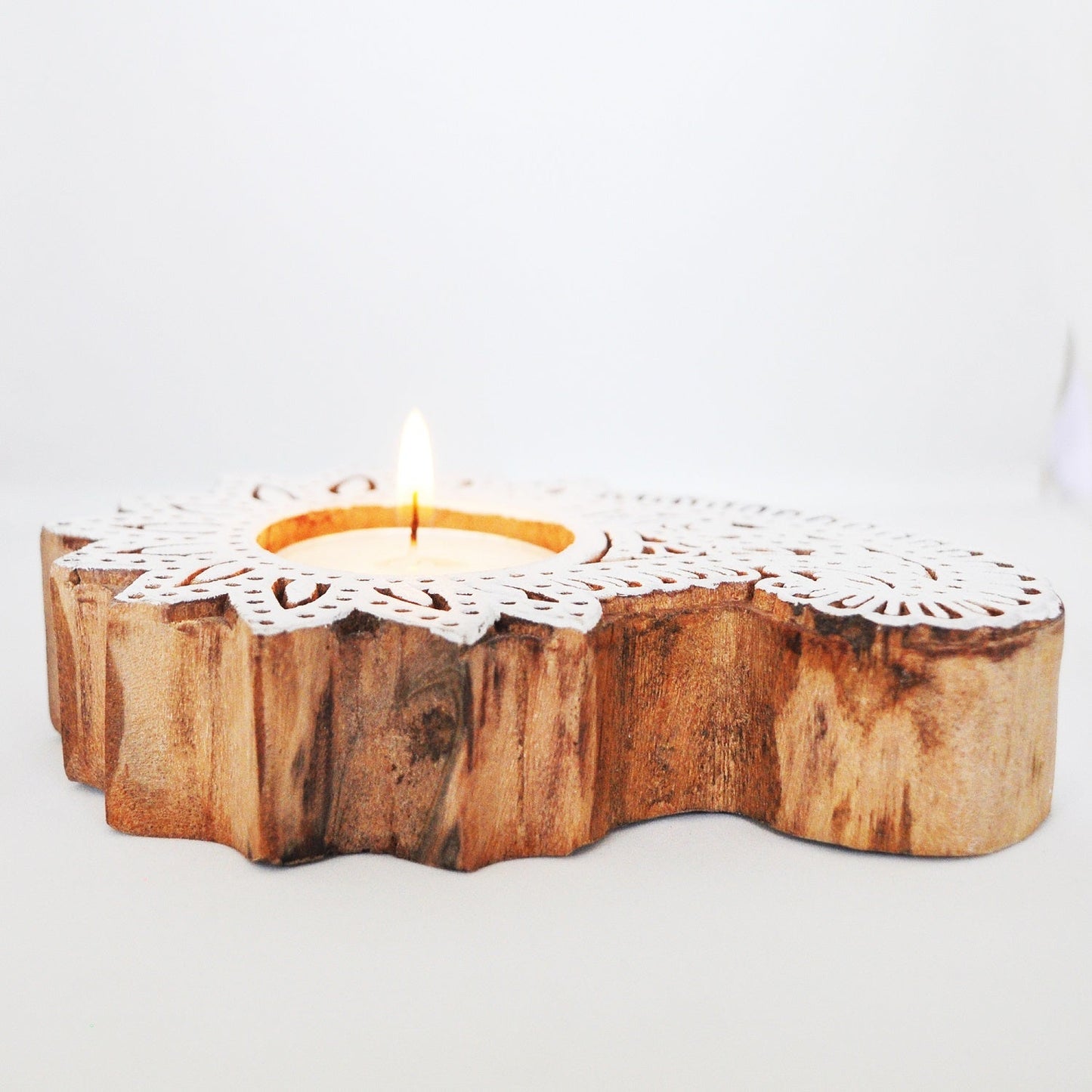 Wooden Hand block Shankh Shape Diya 2 pc