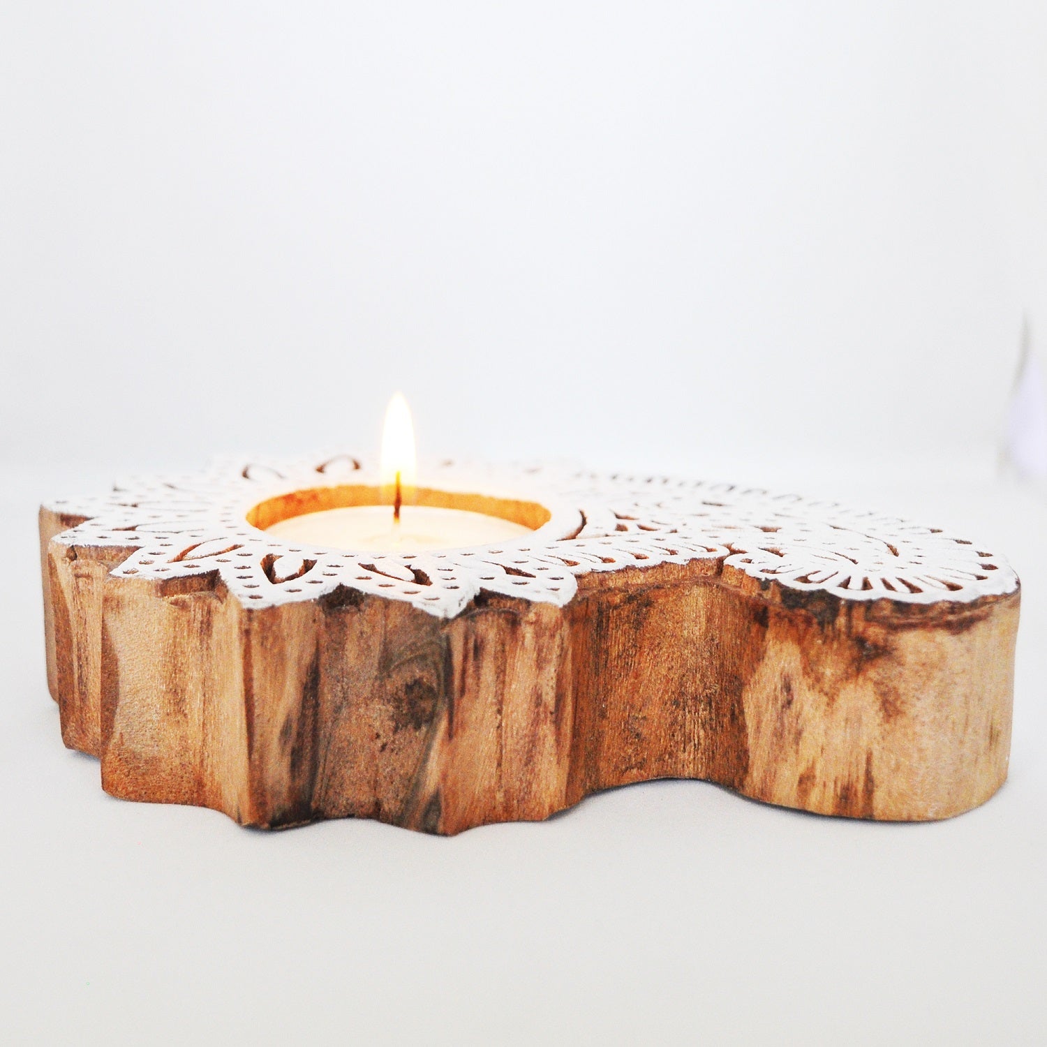 Wooden Hand block Shankh Shape Diya 2 pc