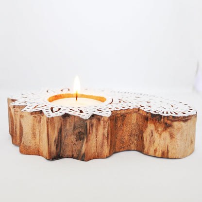 Wooden Hand block Shankh Shape Diya 2 pc