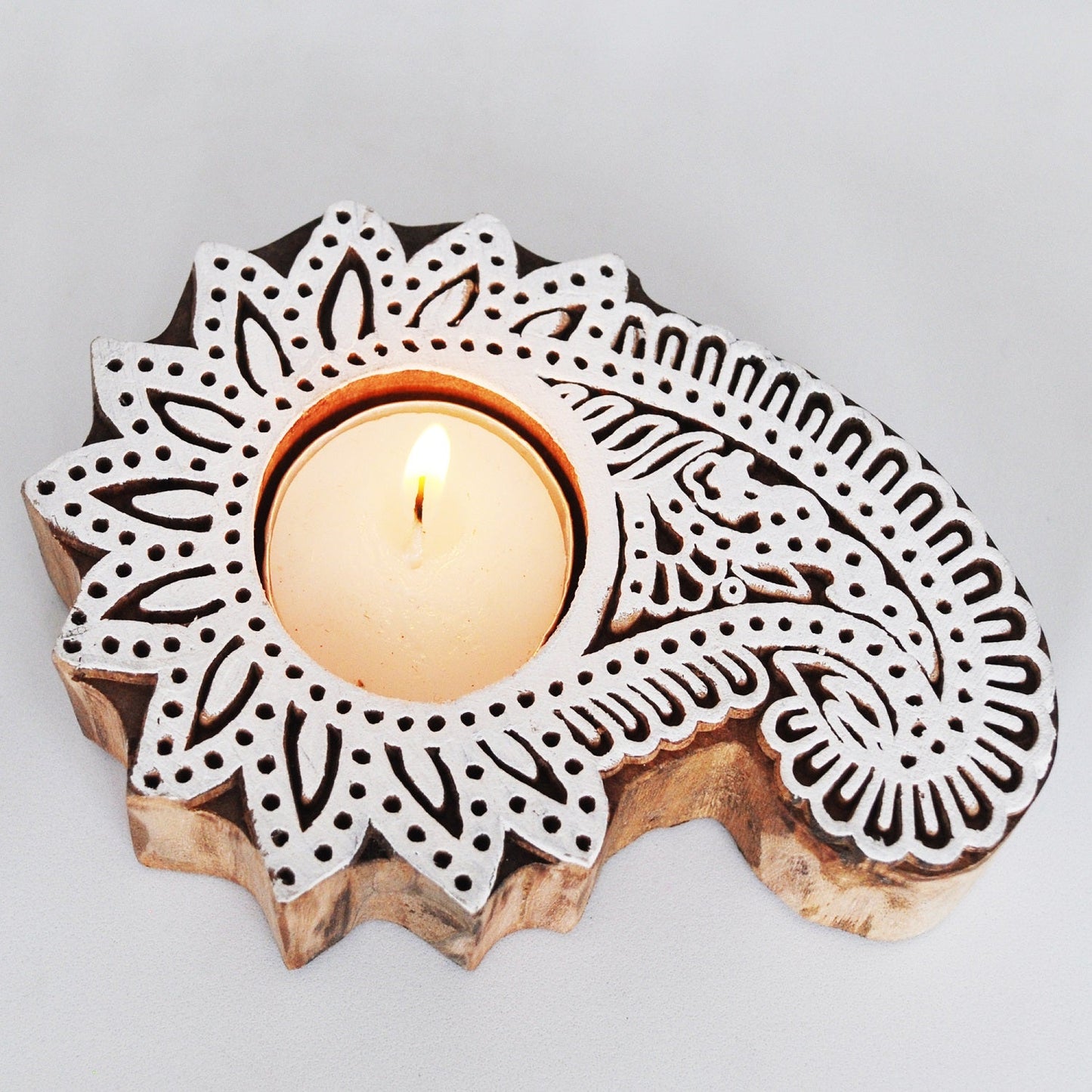 Wooden Hand block Shankh Shape Diya 2 pc