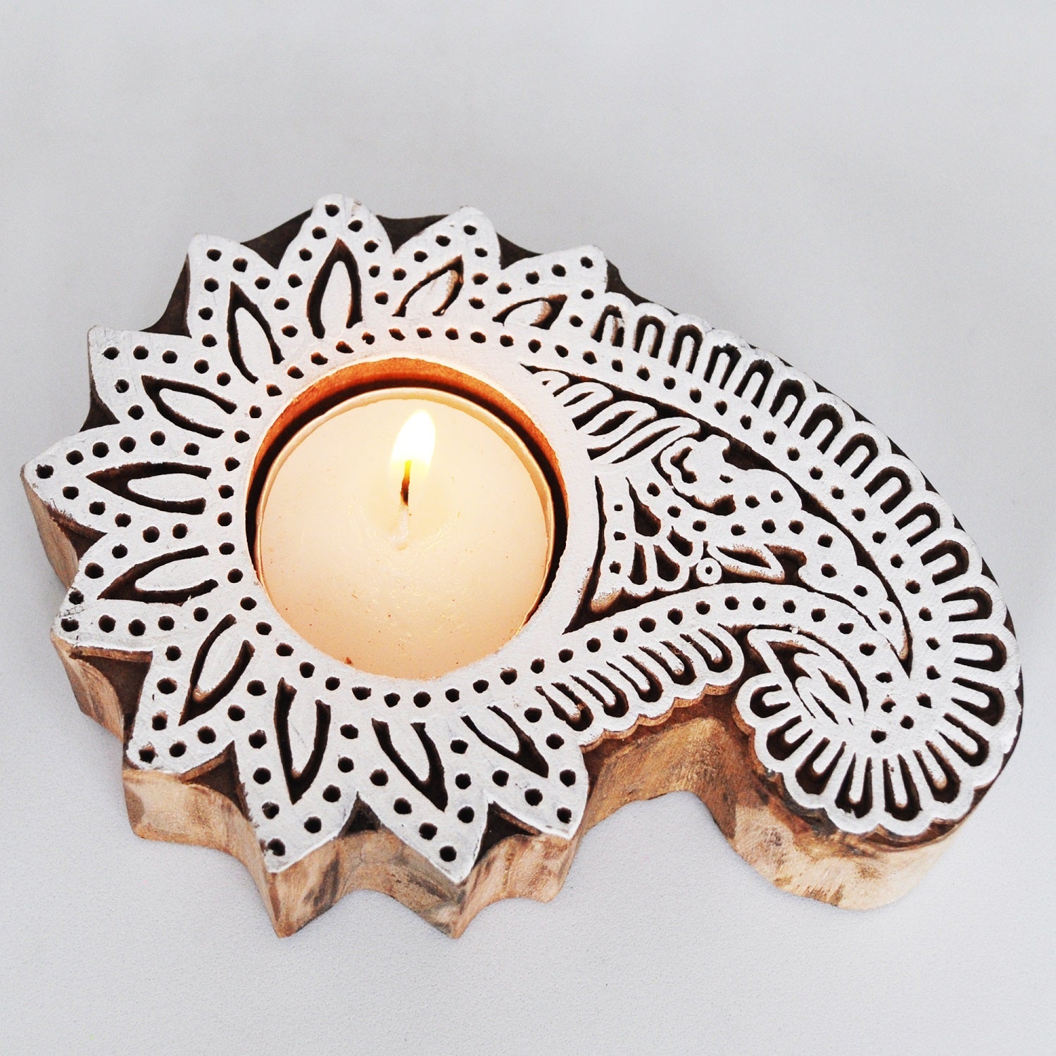 Wooden Hand block Shankh Shape Diya 2 pc