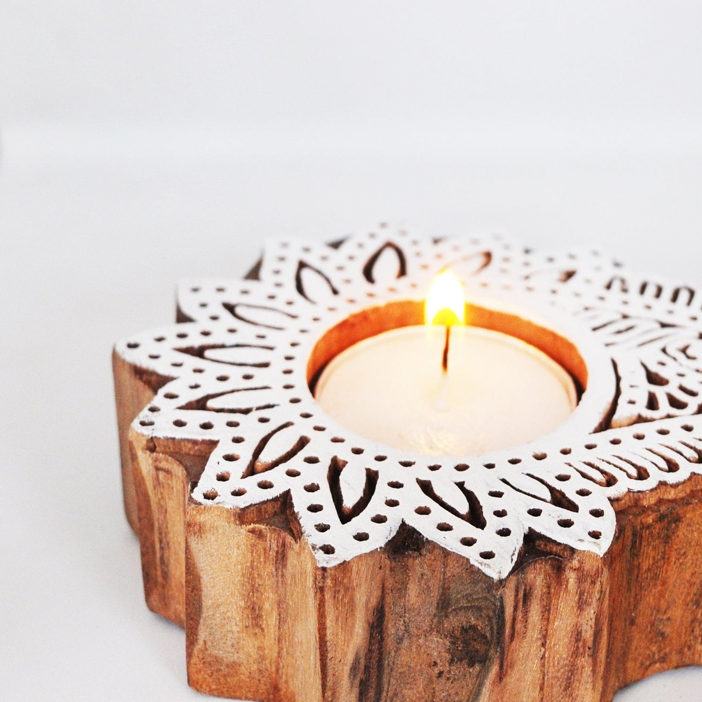 Wooden Hand block Shankh Shape Diya 2 pc
