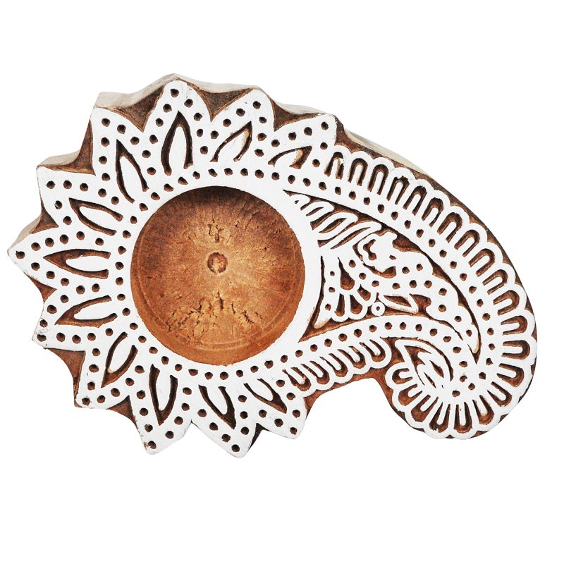 Wooden Hand block Shankh Shape Diya 2 pc