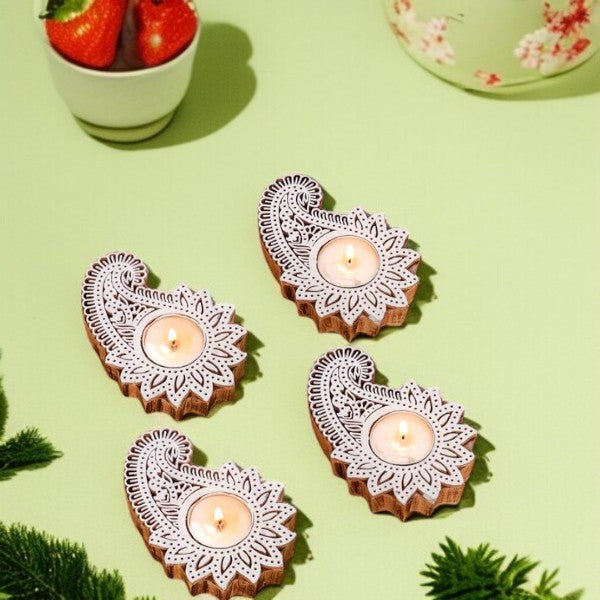 Wooden Hand block Shankh Shape Diya 2 pc