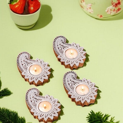 Wooden Hand block Shankh Shape Diya 2 pc