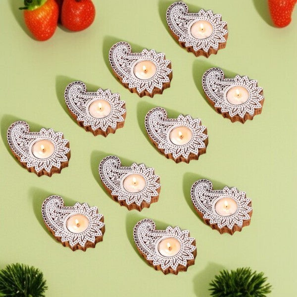 Wooden Hand block Shankh Shape Diya 2 pc