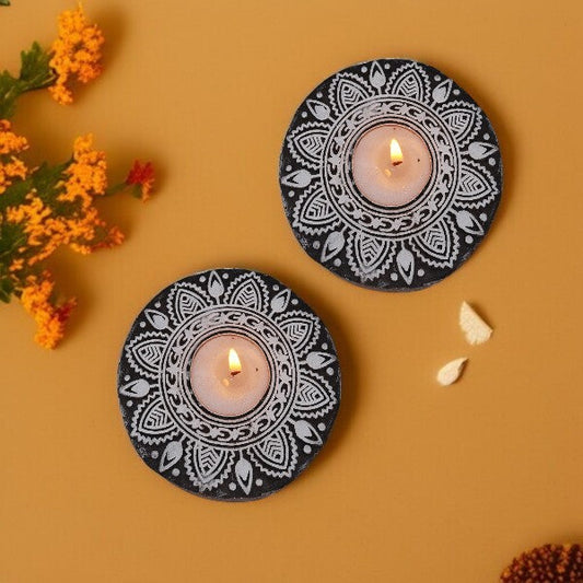 Wooden Hand Round Shape Diya pair