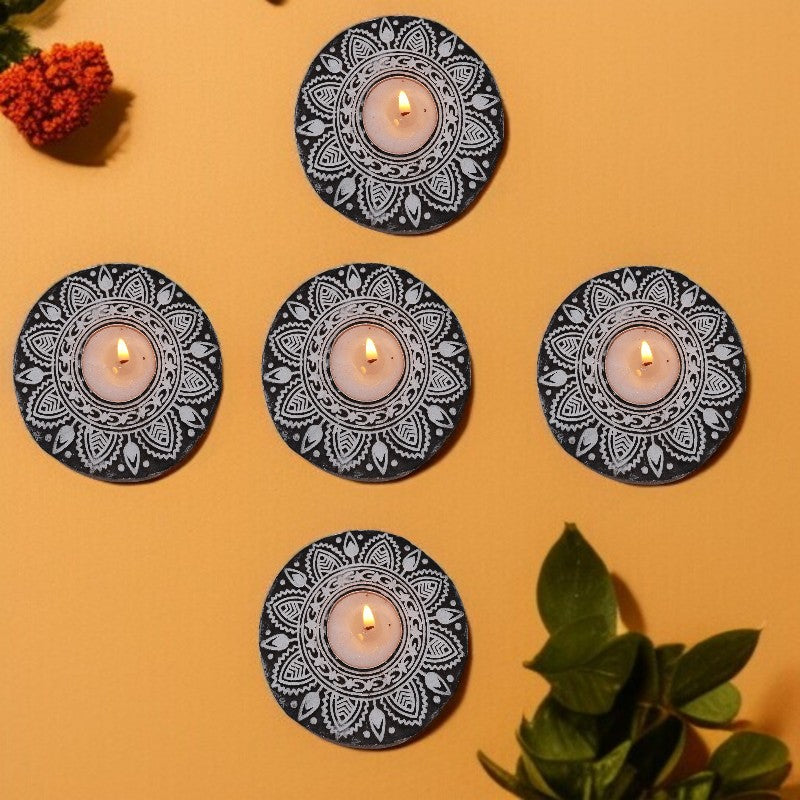 Wooden Hand Round Shape Diya pair