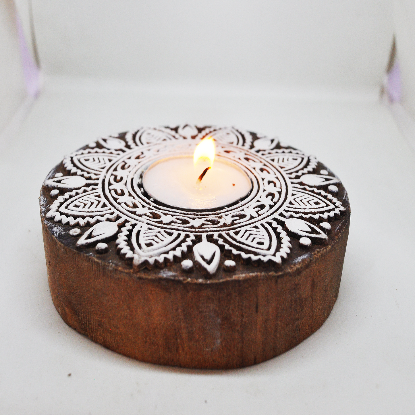 Wooden Hand Round Shape Diya pair
