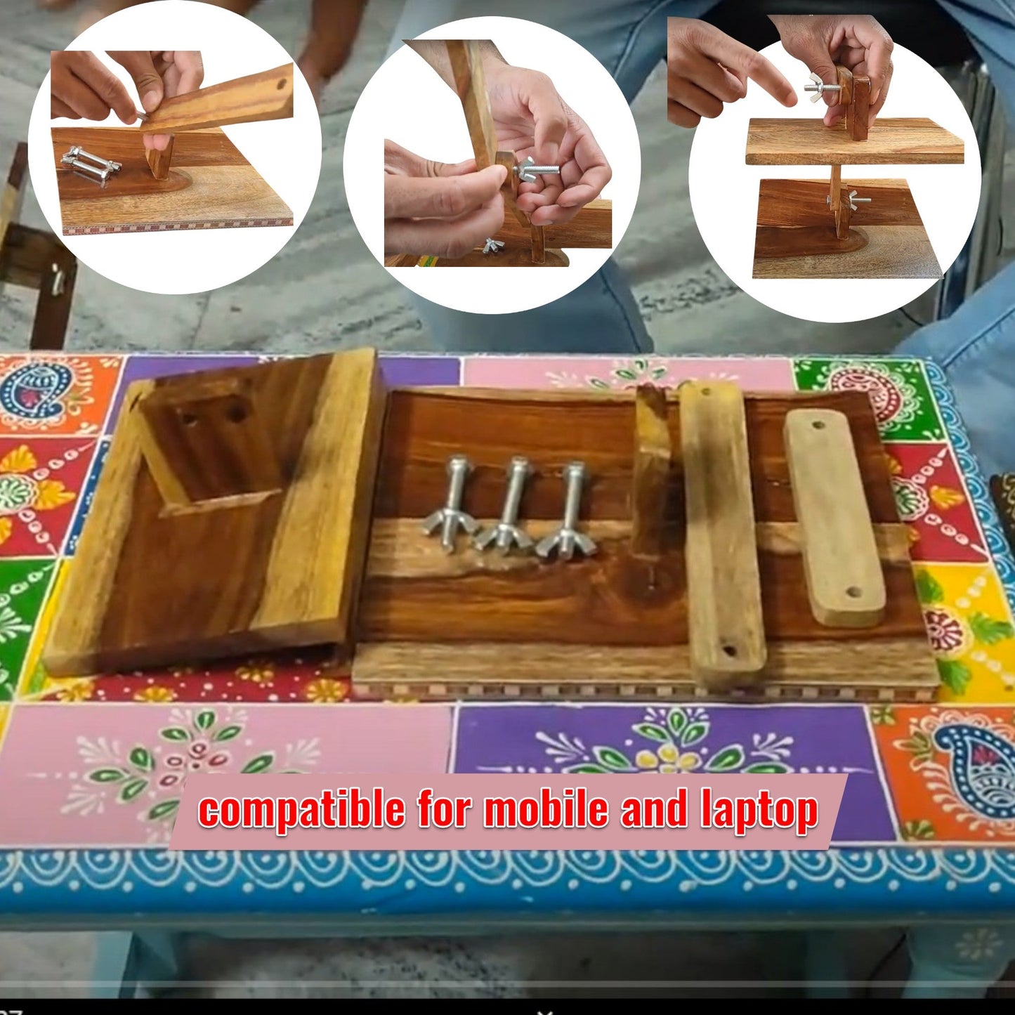 Wooden Adjustable Mobile Stand