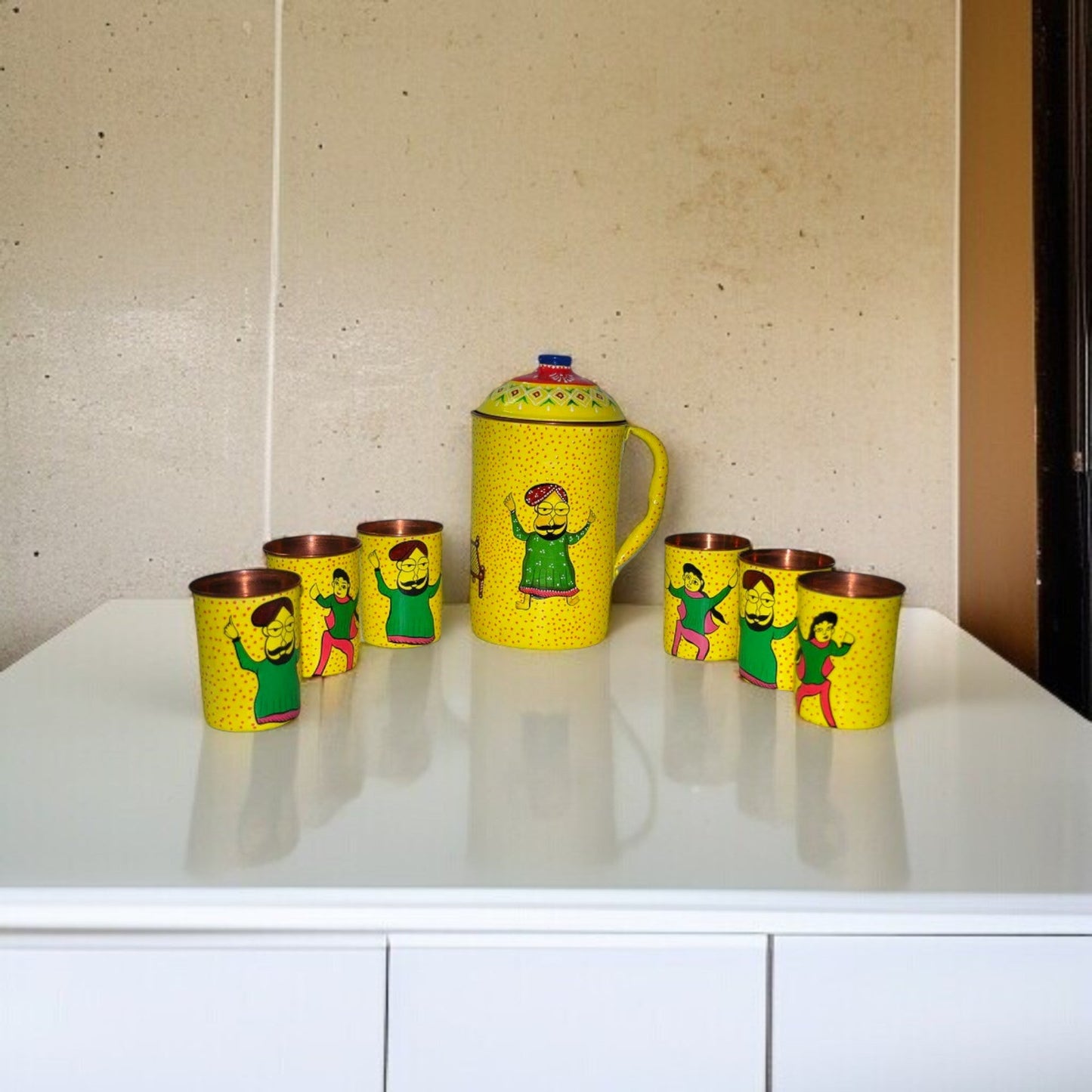Copper Jug With 6 Glass Set punjabi dance theme painting