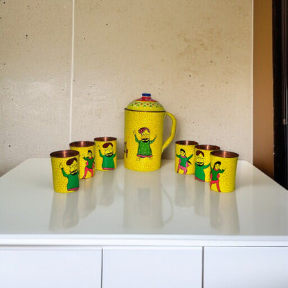 Copper Jug With 6 Glass Set punjabi dance theme painting